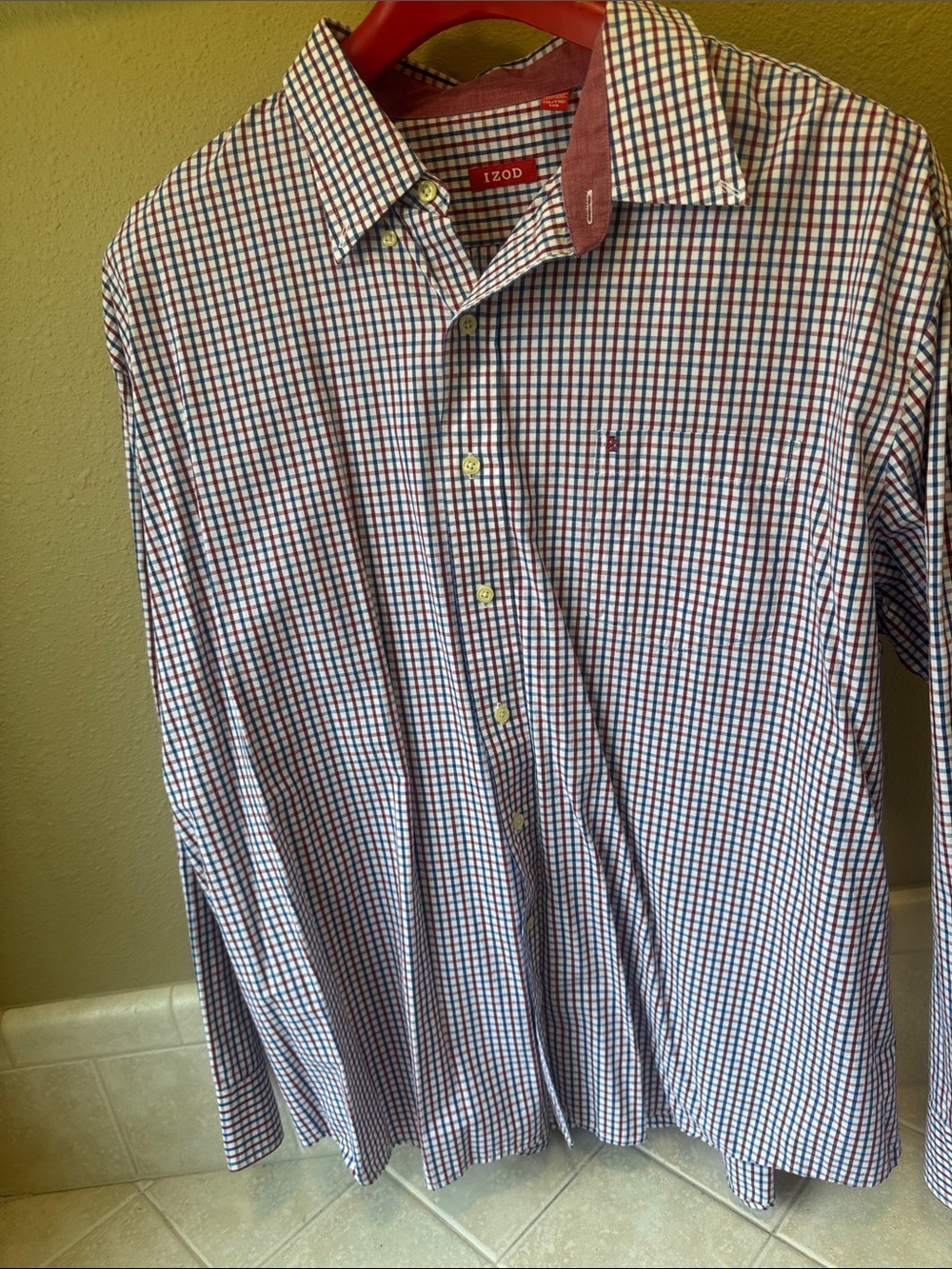 Izod Men’s Red, Blue & White Check Button-Down Shirt